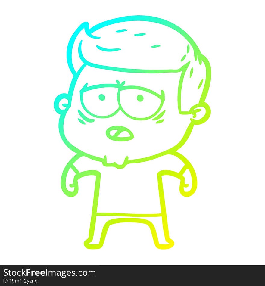 cold gradient line drawing cartoon tired man