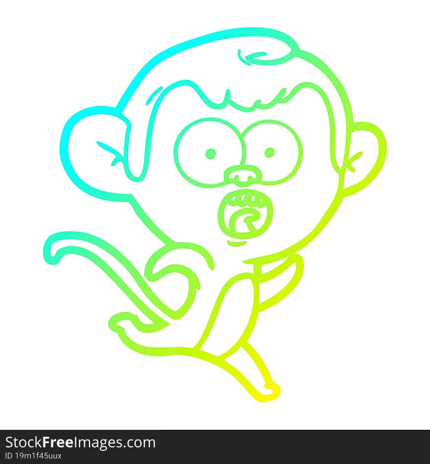 Cold Gradient Line Drawing Cartoon Shocked Monkey