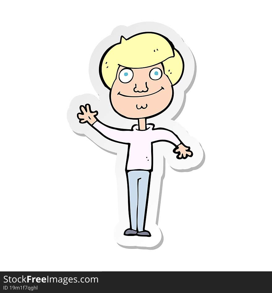 Sticker Of A Cartoon Happy Man Waving