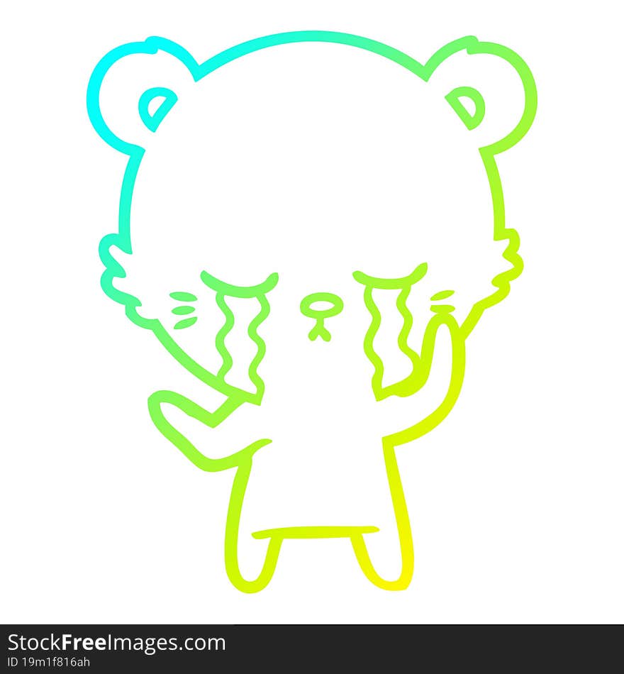 cold gradient line drawing crying cartoon bear