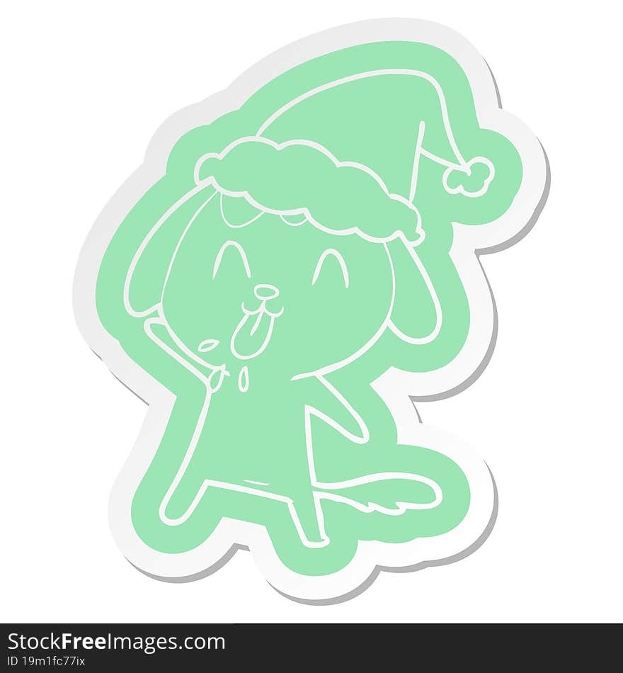 cute cartoon  sticker of a dog wearing santa hat