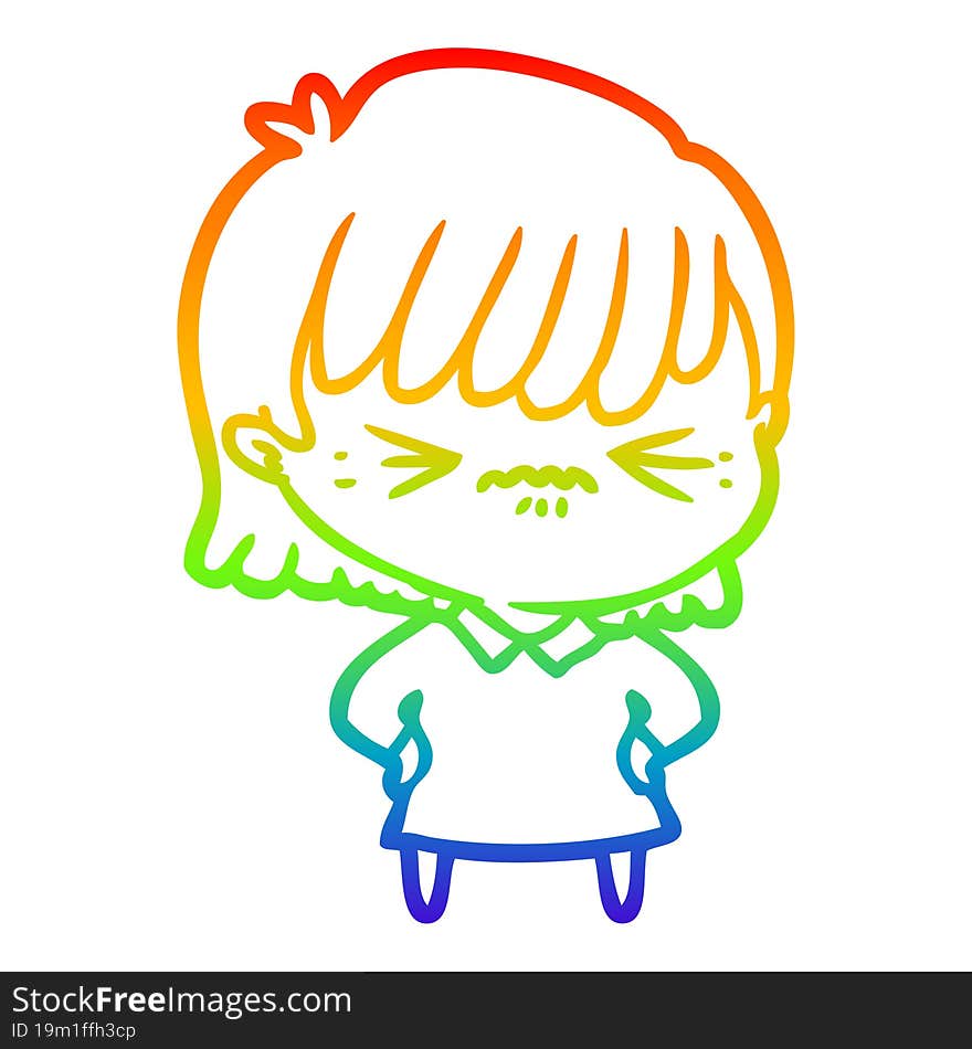 rainbow gradient line drawing annoyed cartoon girl