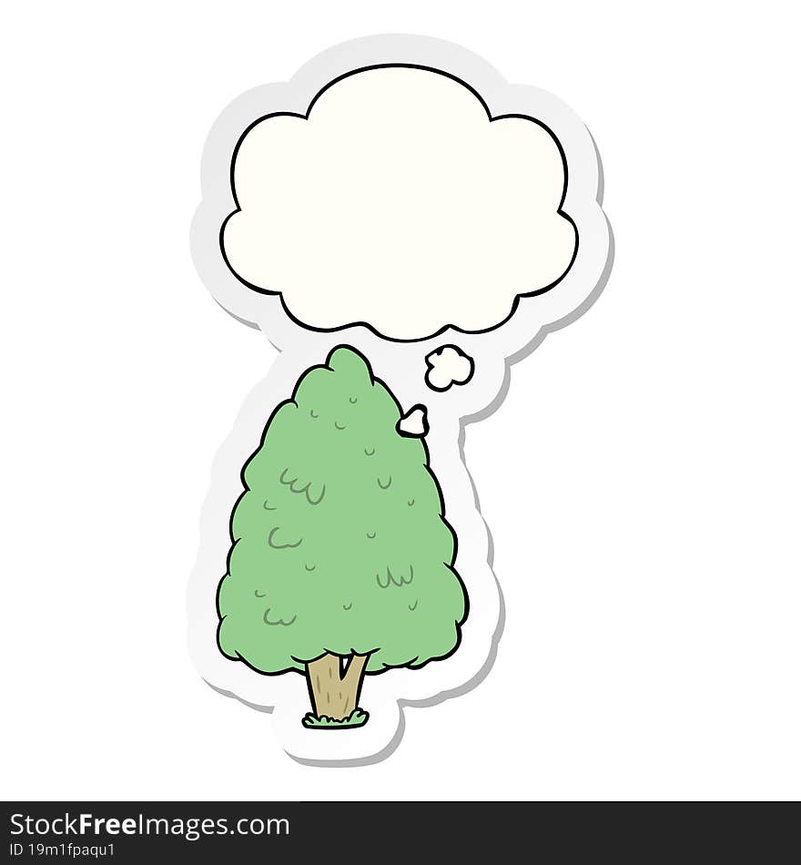 cartoon tall tree and thought bubble as a printed sticker