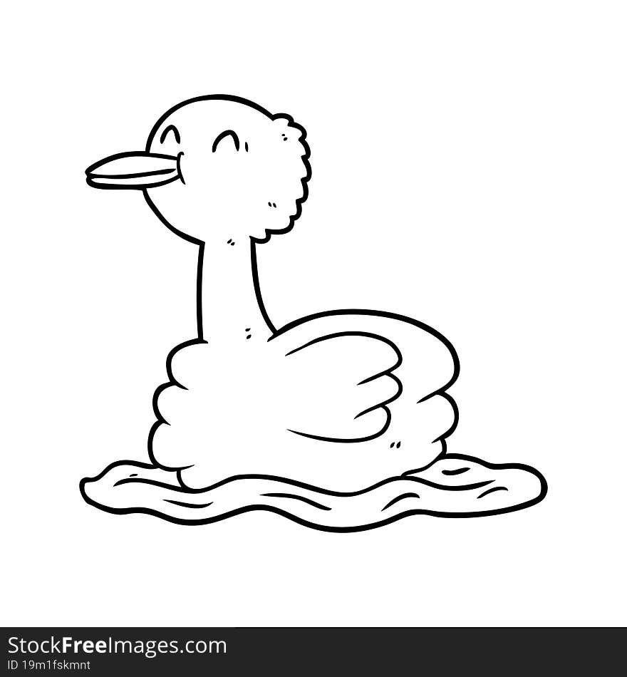 line drawing of a swimming duck. line drawing of a swimming duck