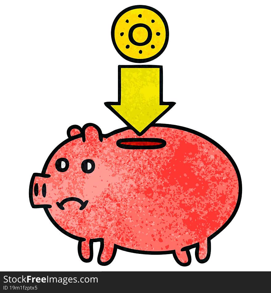 retro grunge texture cartoon of a piggy bank