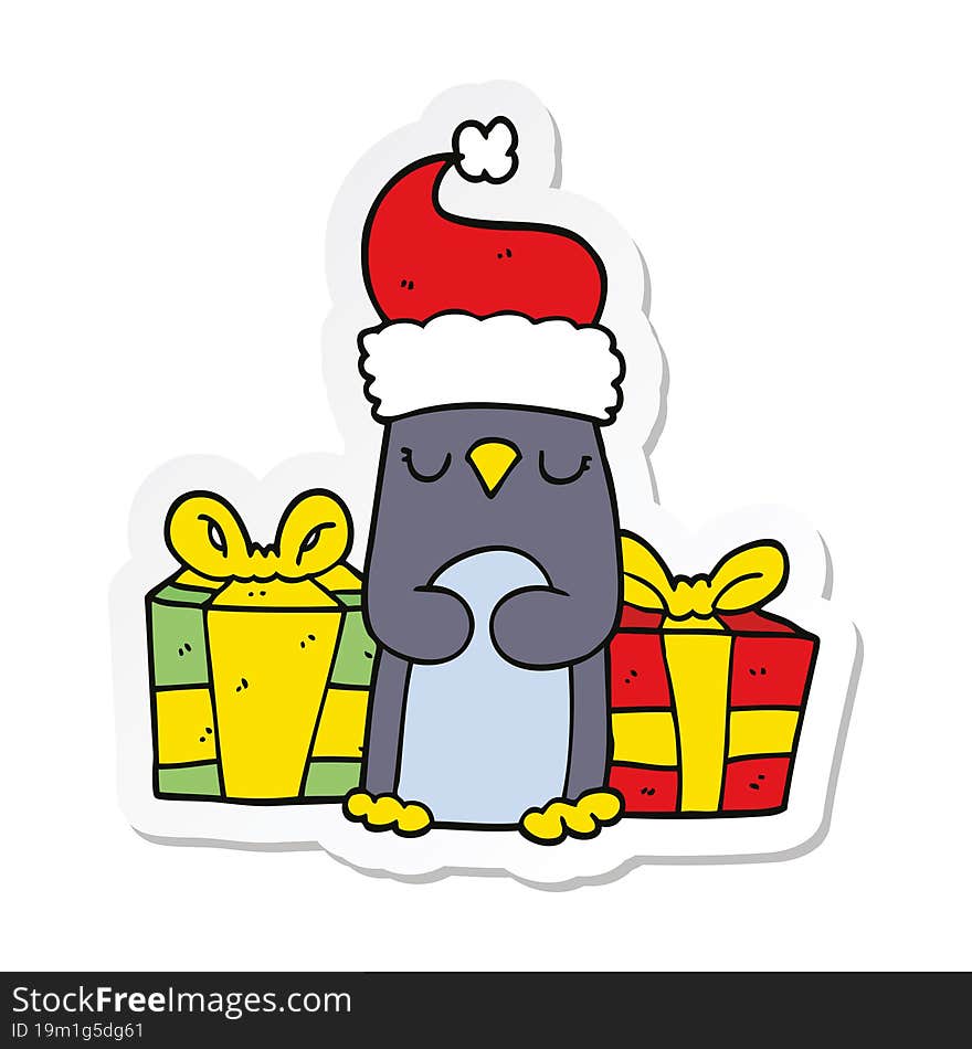 sticker of a cute christmas penguin