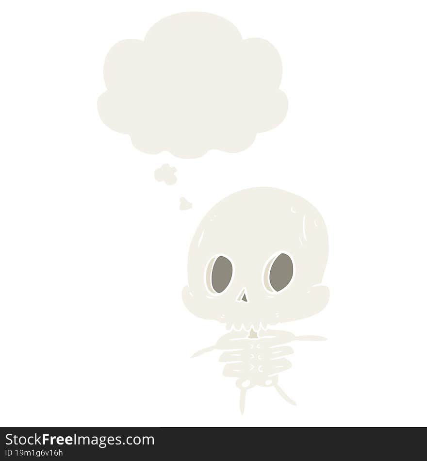 cartoon skeleton with thought bubble in retro style