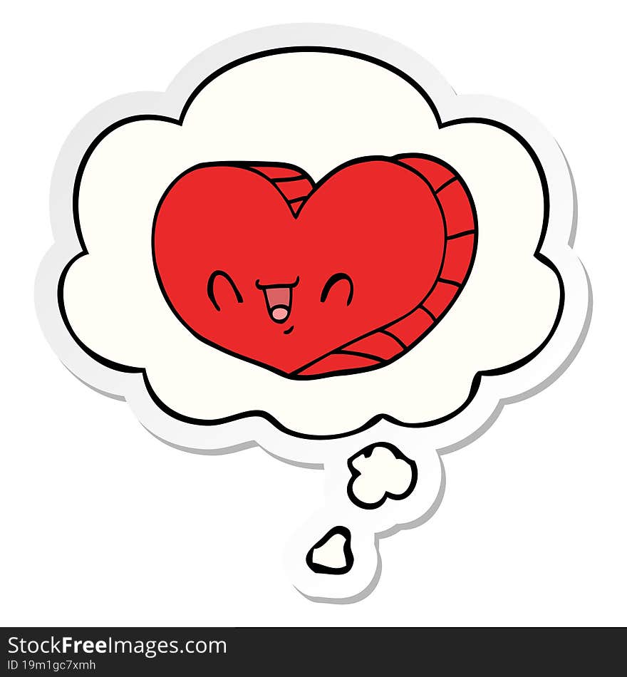 cartoon love heart with thought bubble as a printed sticker