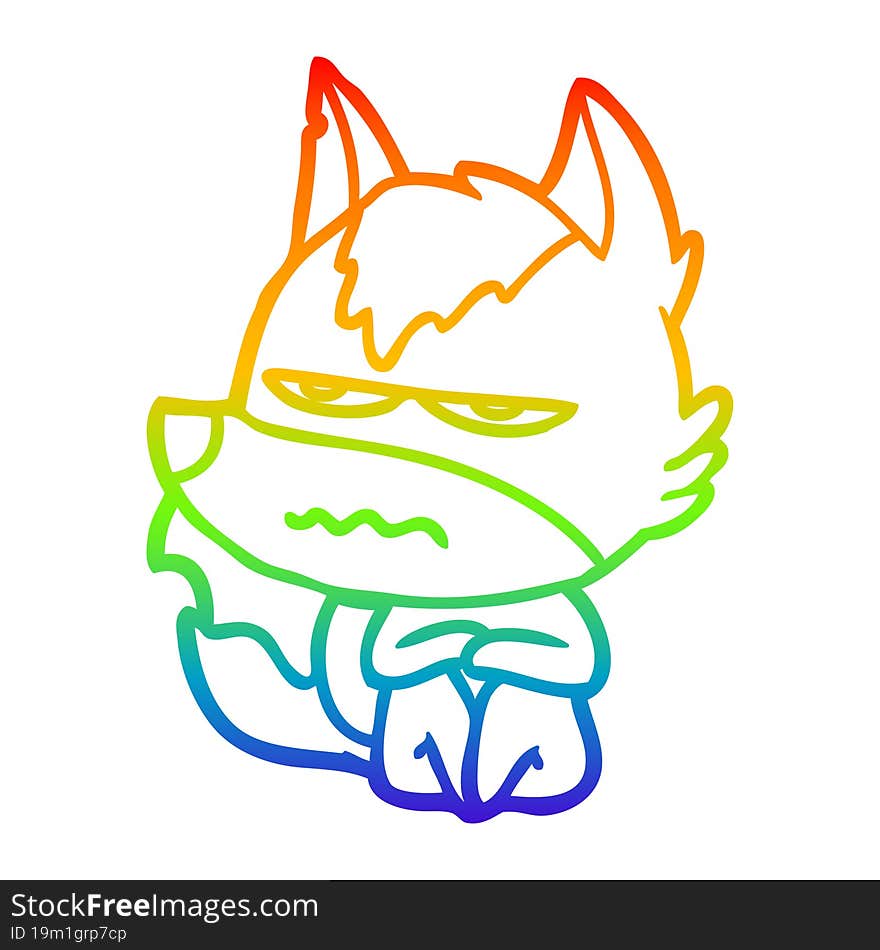 rainbow gradient line drawing cartoon annoyed wolf