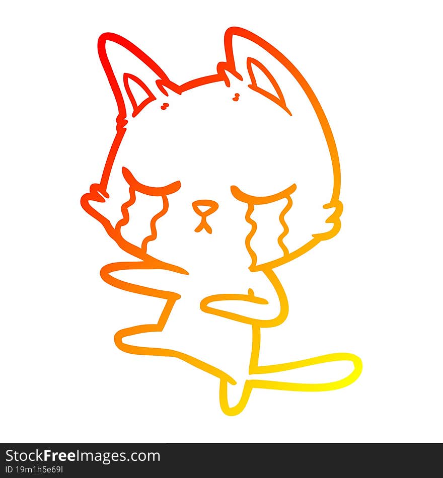 warm gradient line drawing crying cartoon cat dancing