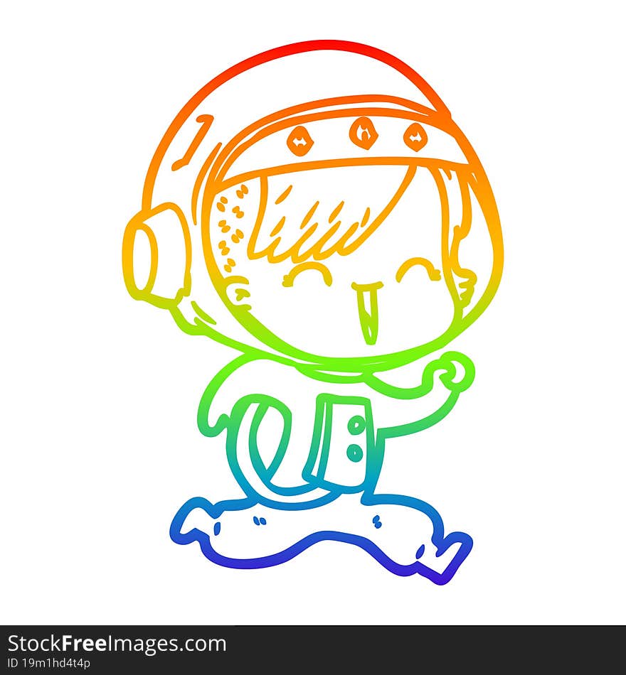 Rainbow Gradient Line Drawing Happy Cartoon Space Girl