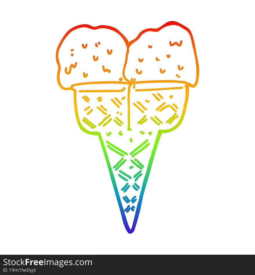 rainbow gradient line drawing cartoon ice cream