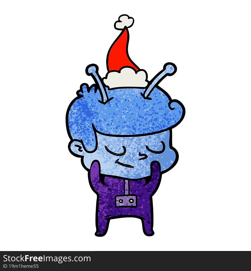 Shy Textured Cartoon Of A Spaceman Wearing Santa Hat