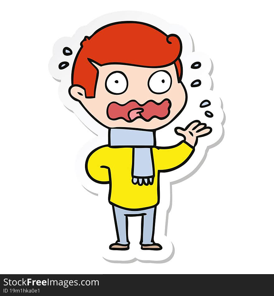 sticker of a cartoon man totally stressed out