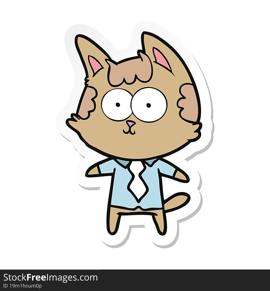 sticker of a happy cartoon cat office worker