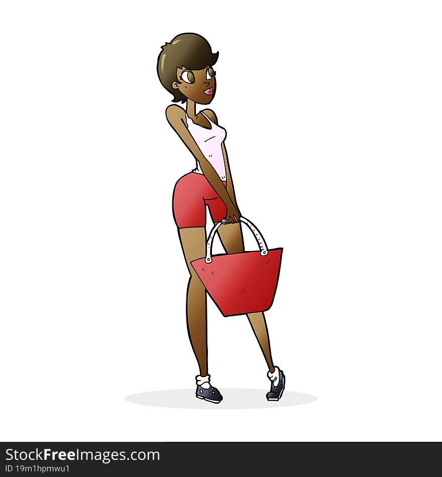 cartoon attractive woman shopping