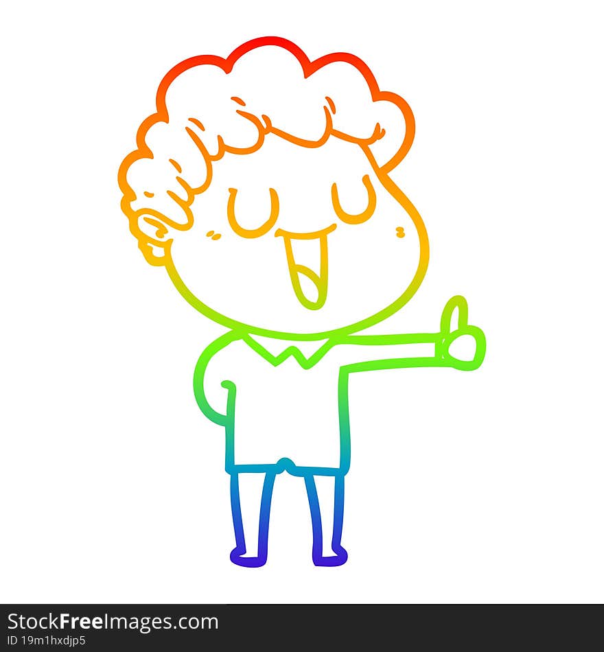 rainbow gradient line drawing laughing cartoon man giving thumbs up sign