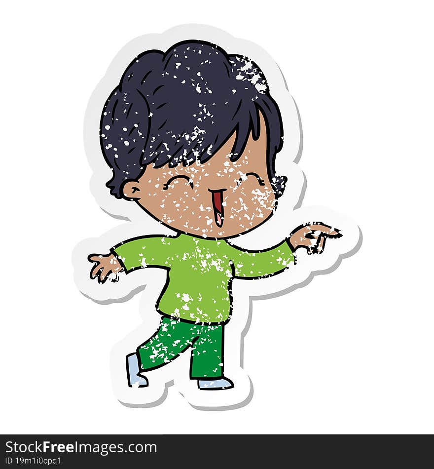 distressed sticker of a cartoon laughing woman