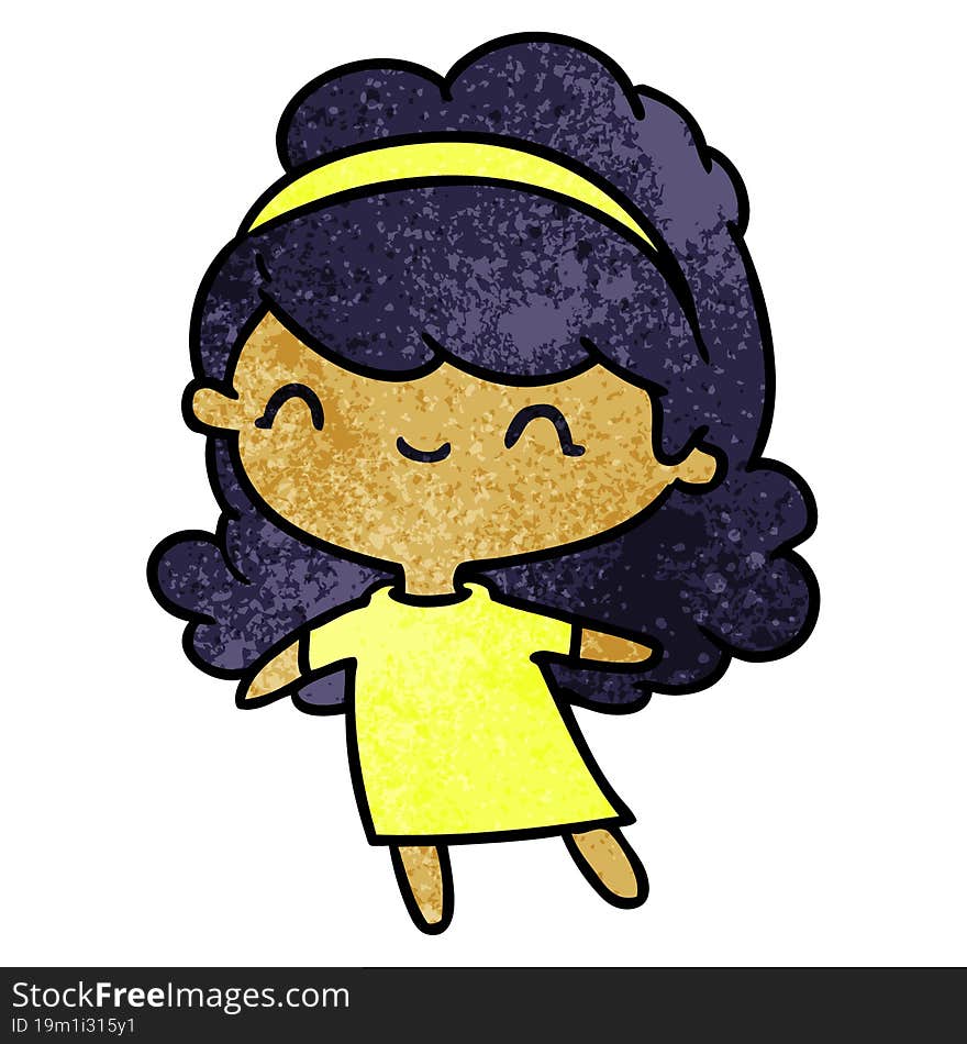 textured cartoon kawaii girl with head band