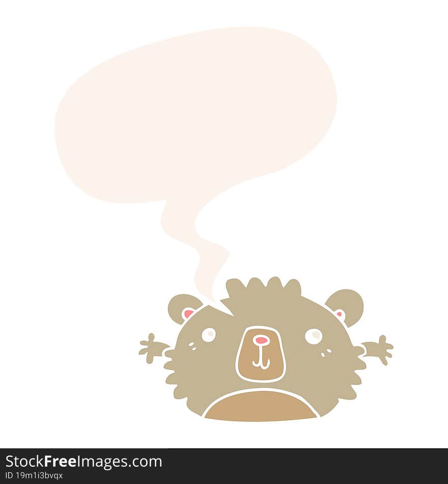 Funny Cartoon Bear And Speech Bubble In Retro Style