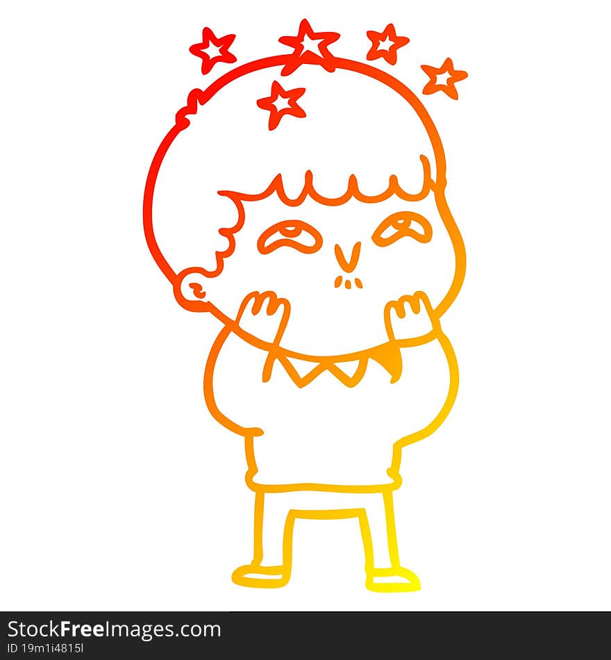 warm gradient line drawing cartoon amazed boy