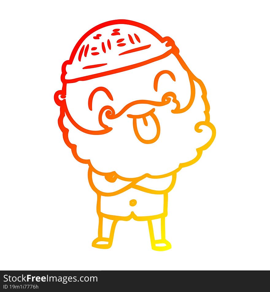 warm gradient line drawing man with beard sticking out tongue