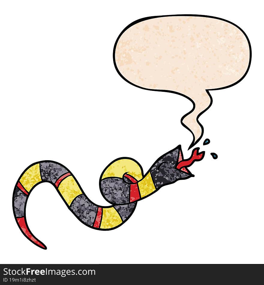 Cartoon Hissing Snake And Speech Bubble In Retro Texture Style