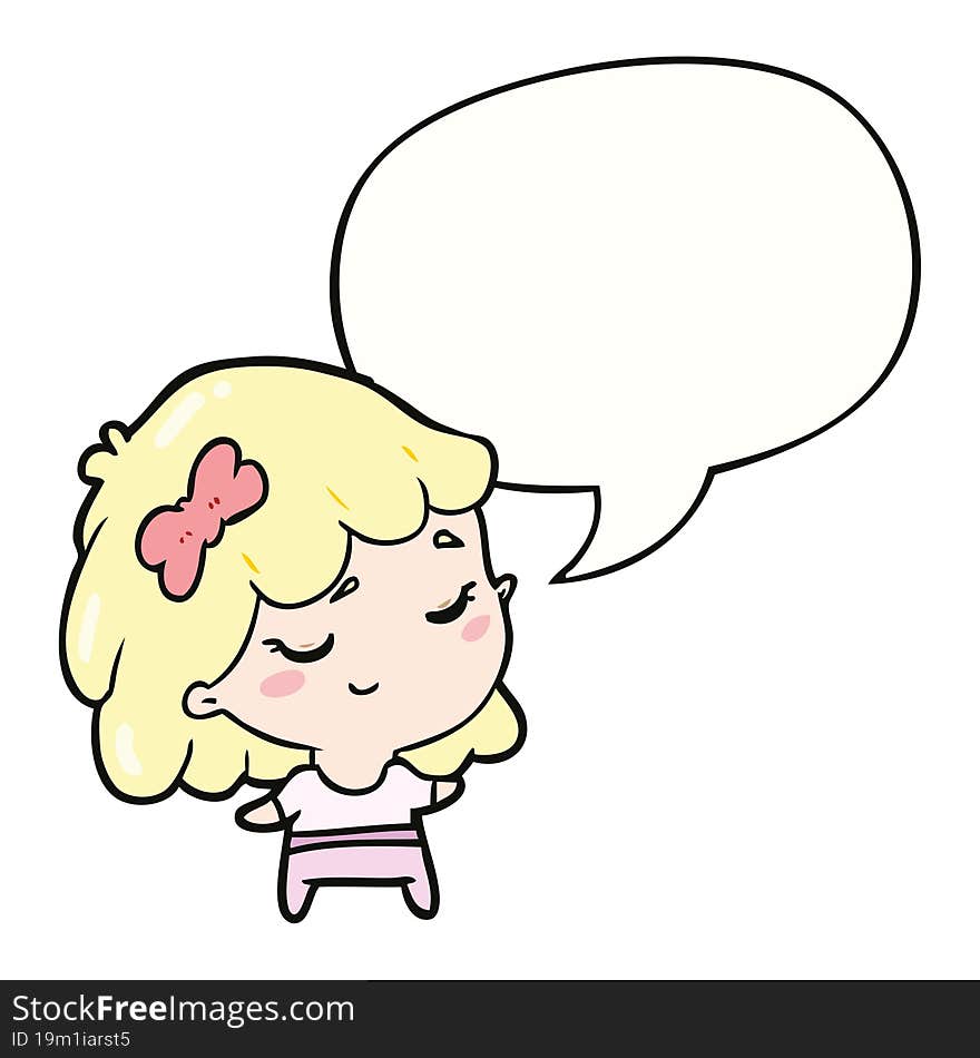 cute cartoon happy girl with speech bubble. cute cartoon happy girl with speech bubble