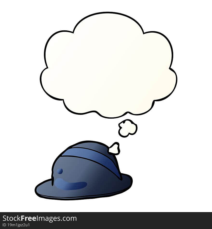 cartoon bowler hat and thought bubble in smooth gradient style