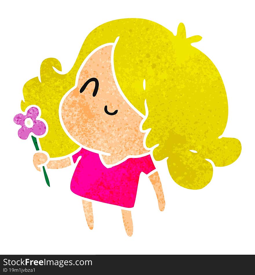 retro cartoon illustration of a cute kawaii girl. retro cartoon illustration of a cute kawaii girl