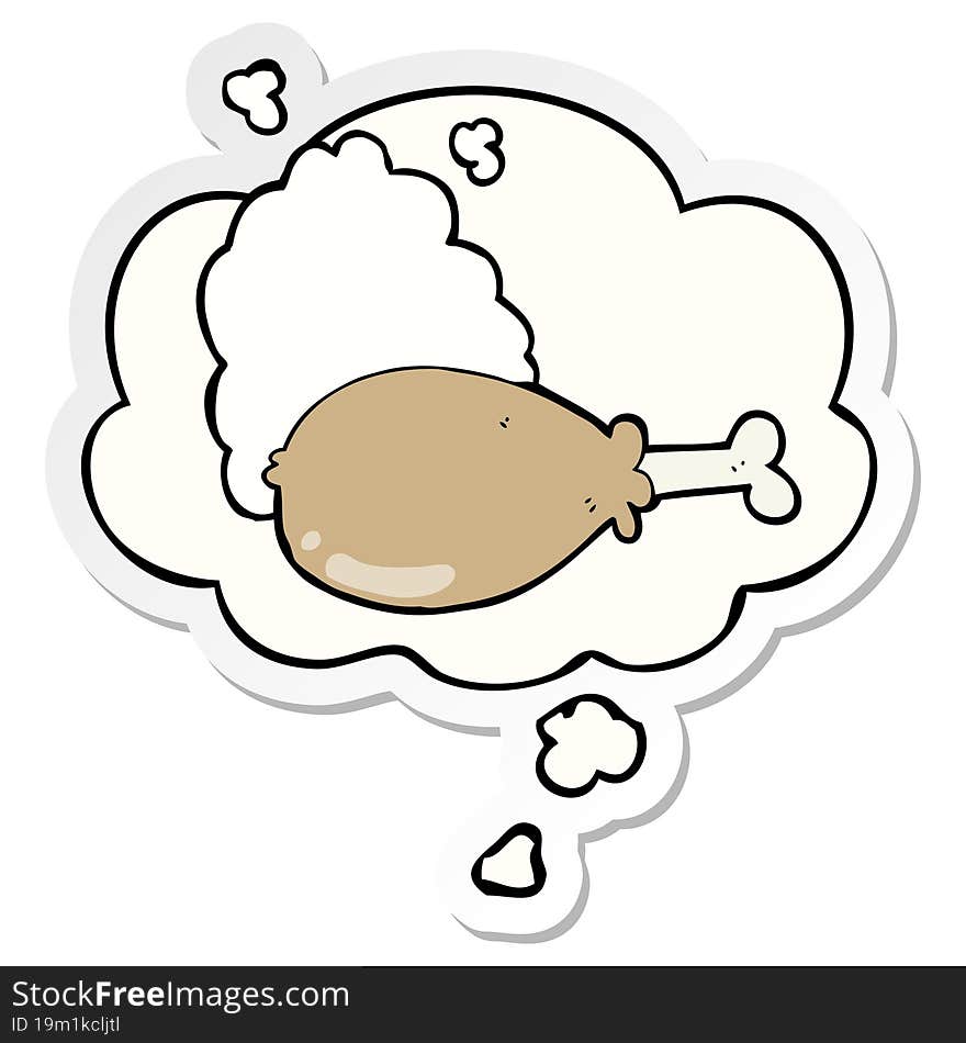 cartoon chicken leg and thought bubble as a printed sticker