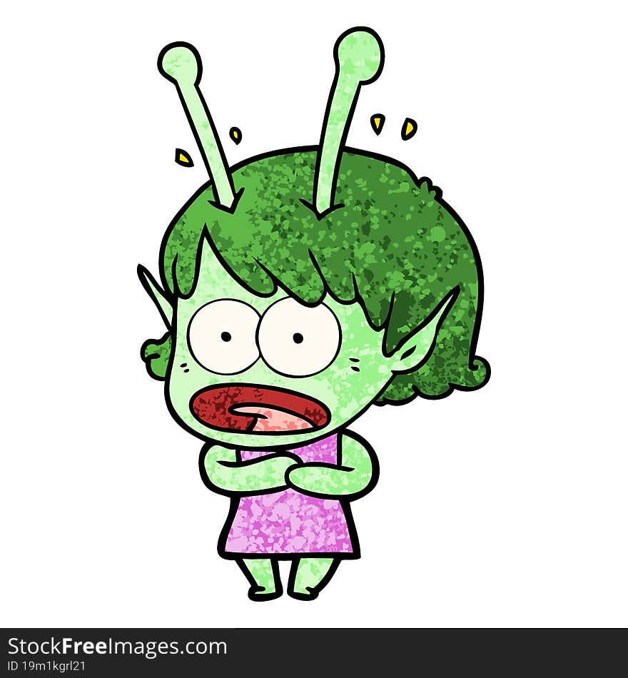 cartoon shocked alien girl. cartoon shocked alien girl