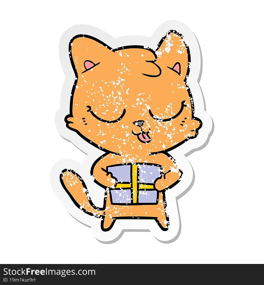 distressed sticker of a cute cartoon cat