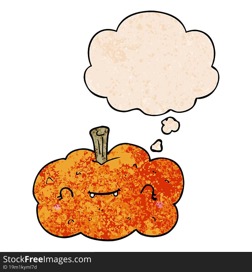 cartoon pumpkin and thought bubble in grunge texture pattern style