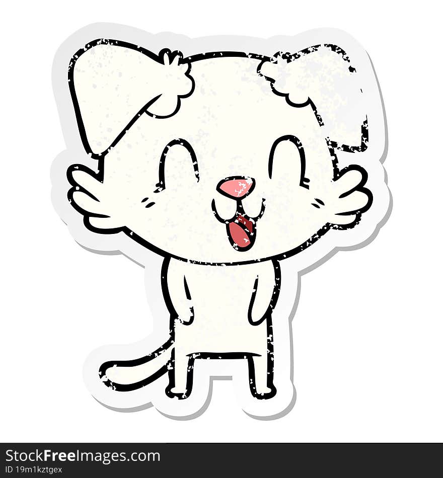 Distressed Sticker Of A Laughing Cartoon Dog