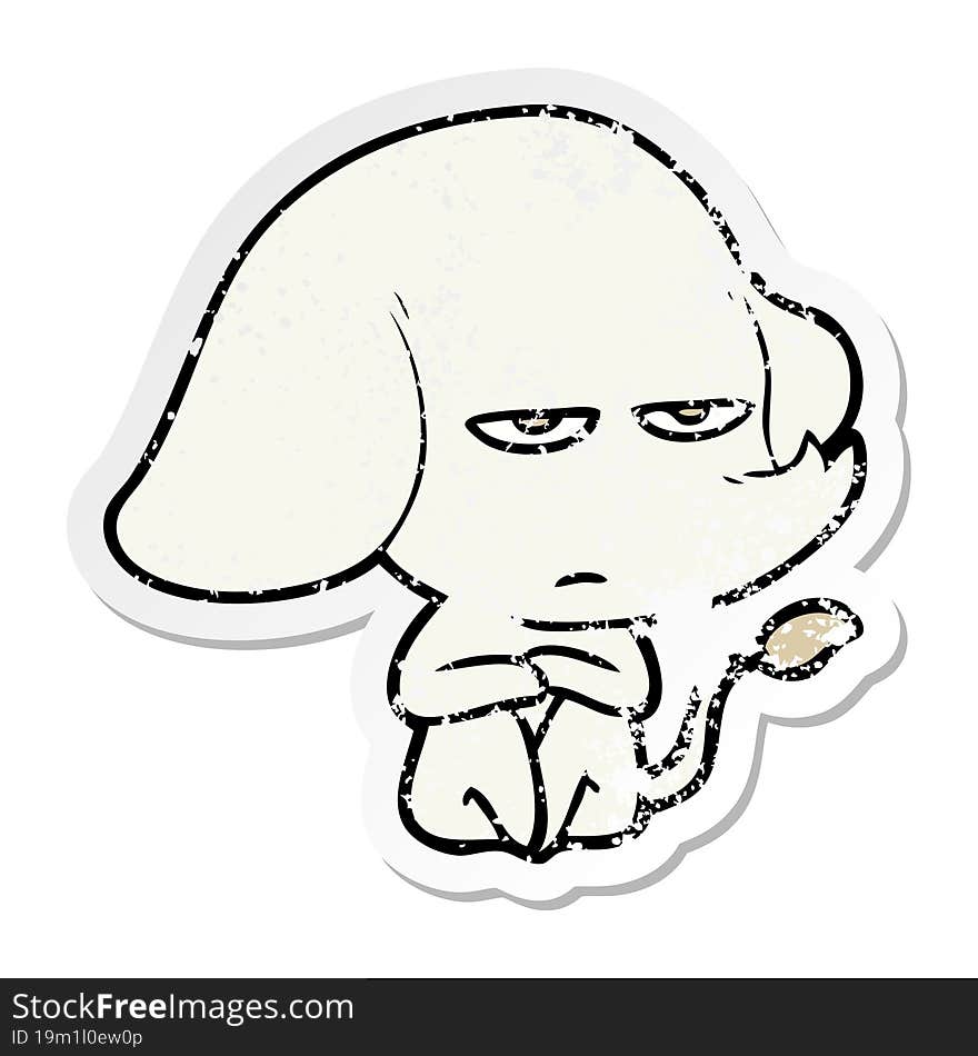 distressed sticker of a annoyed cartoon elephant