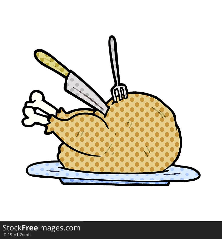 cartoon cooked turkey being carved. cartoon cooked turkey being carved