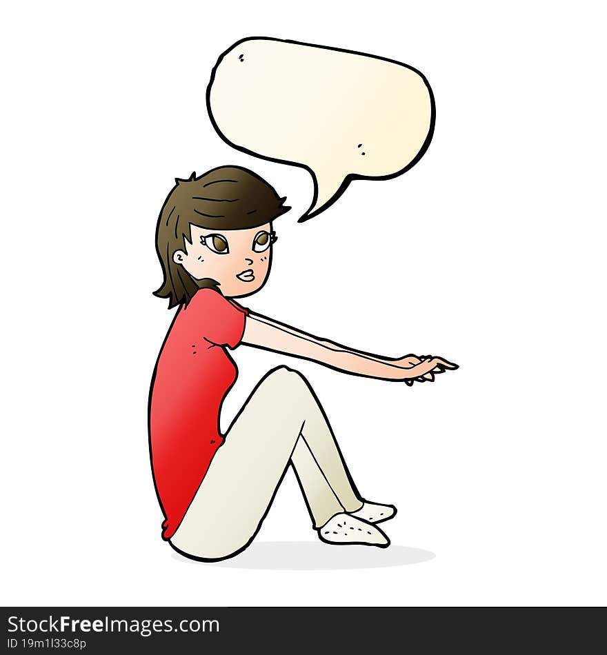 cartoon pretty girl sitting with speech bubble