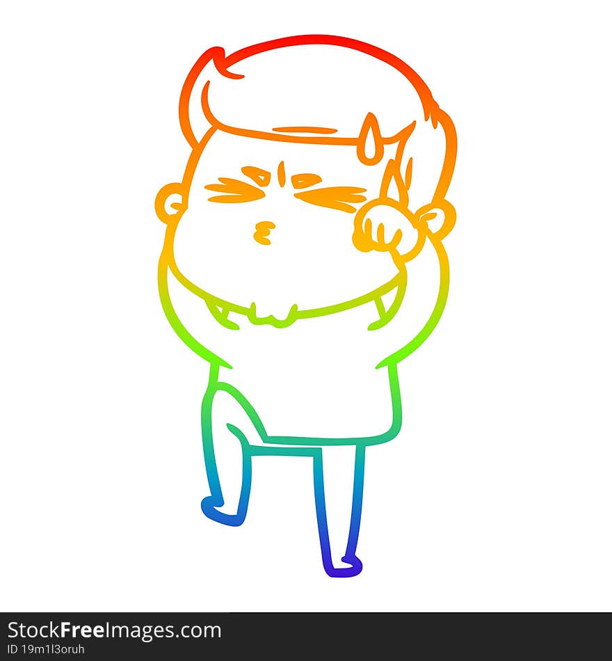 rainbow gradient line drawing cartoon man sweating