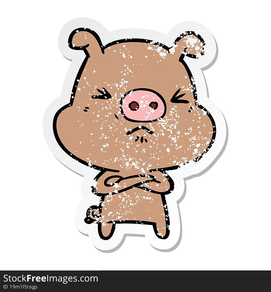 distressed sticker of a cartoon grumpy pig