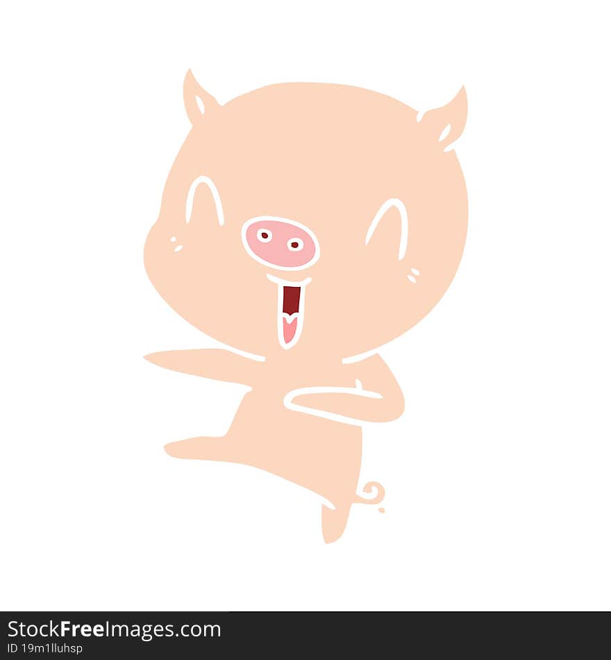 flat color style cartoon pig dancing