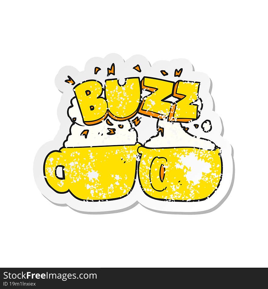 retro distressed sticker of a cartoon coffee cups