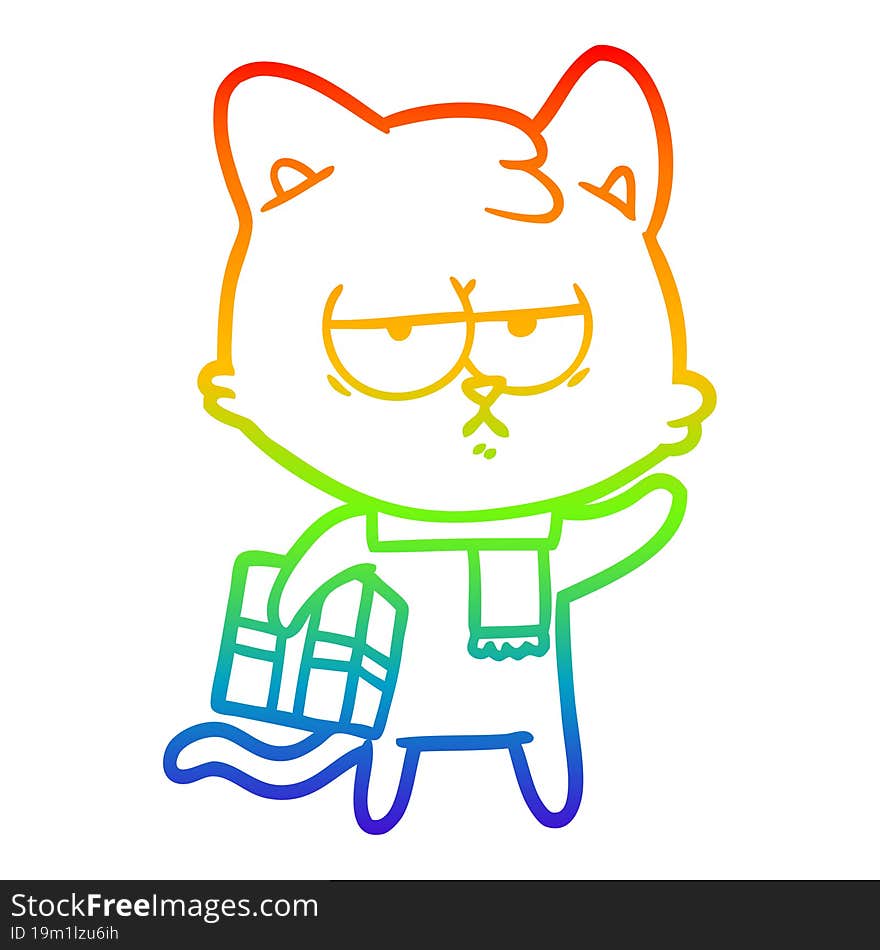 rainbow gradient line drawing of a bored cartoon cat