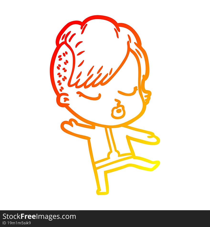 warm gradient line drawing cartoon pretty hipster girl