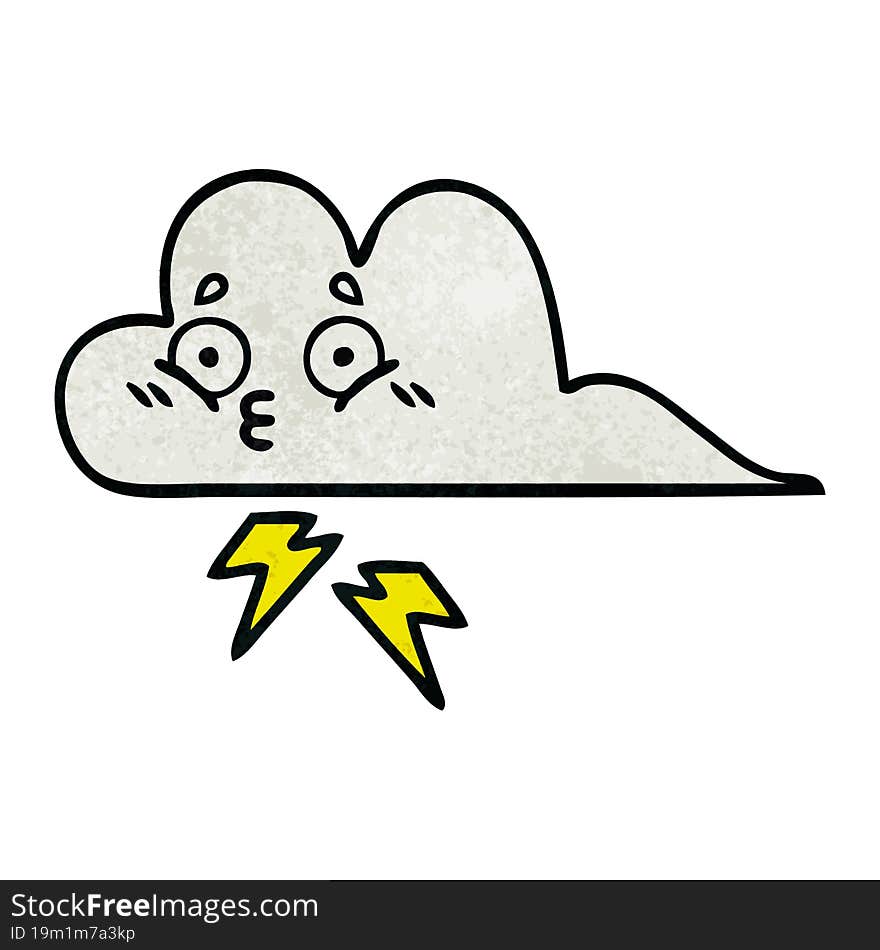 Retro Grunge Texture Cartoon Thunder Cloud