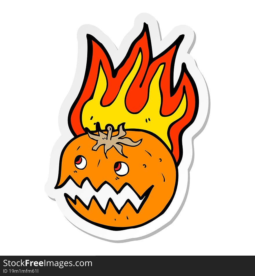 Sticker Of A Cartoon Flaming Pumpkin