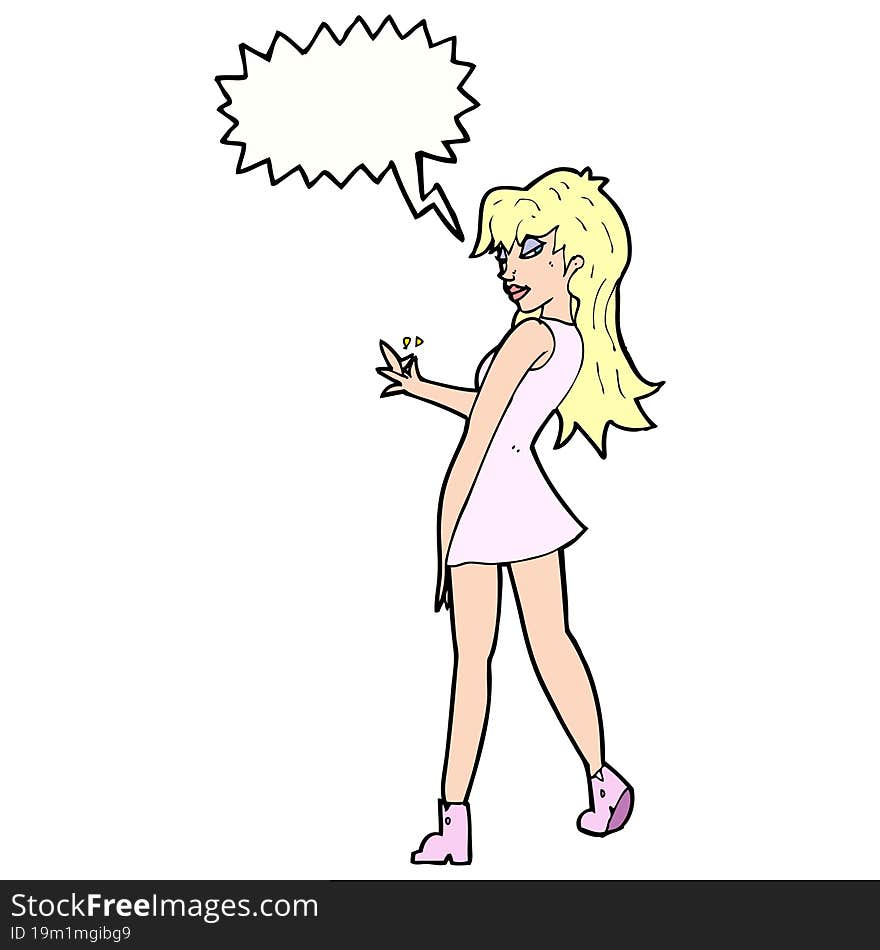 Cartoon Woman Posing In Dress With Speech Bubble