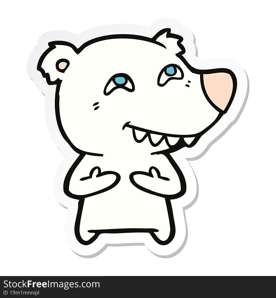 Sticker Of A Cartoon Polar Bear Showing Teeth