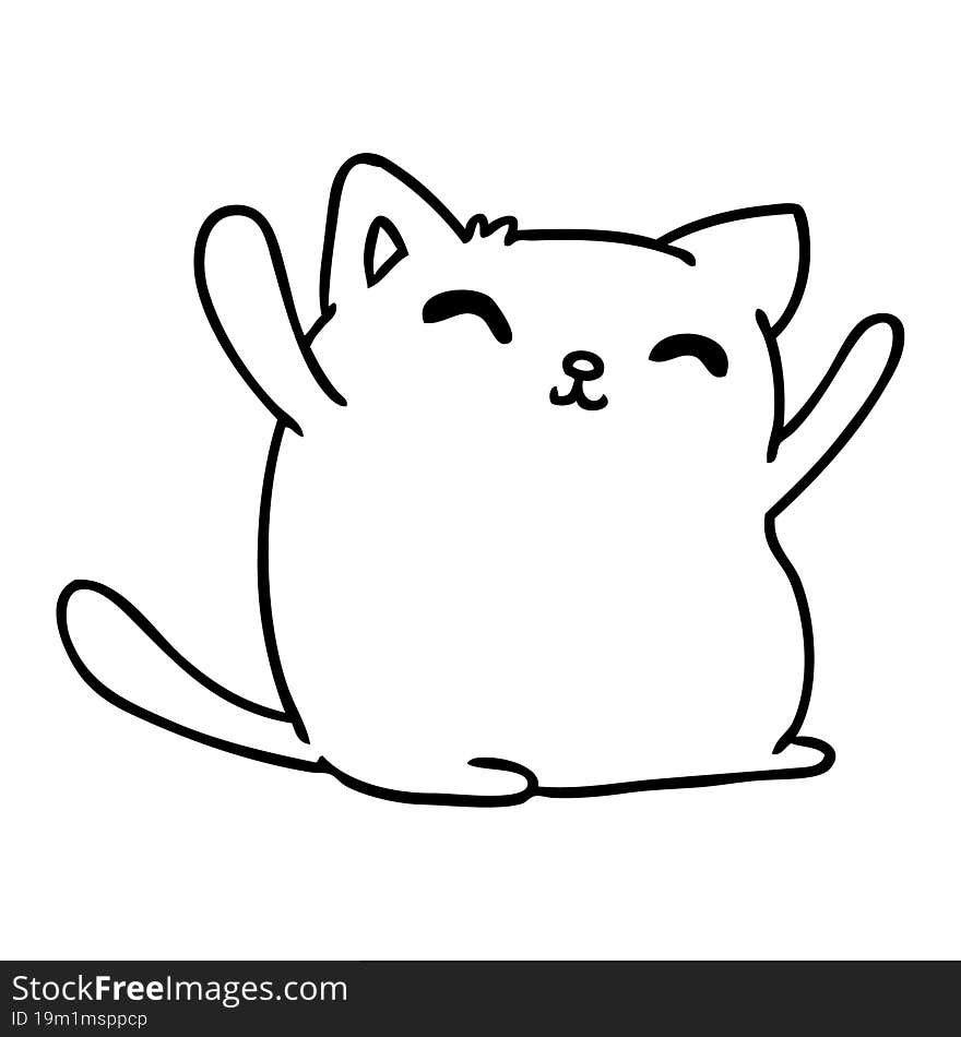 line drawing of cute kawaii cat