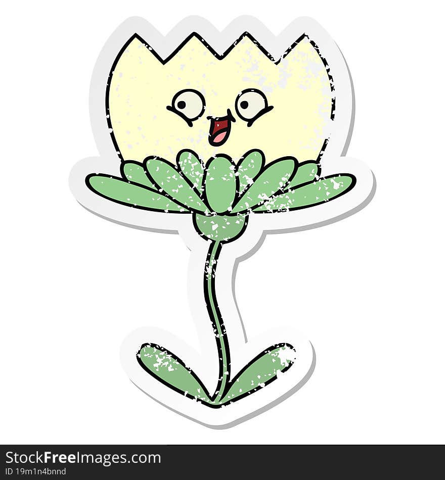 Distressed Sticker Of A Cute Cartoon Flower